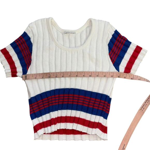Red White Blue Preppy Americana Short Sleeve Sweater Crop Top Women’s XS/S USA - Picture 7 of 10
